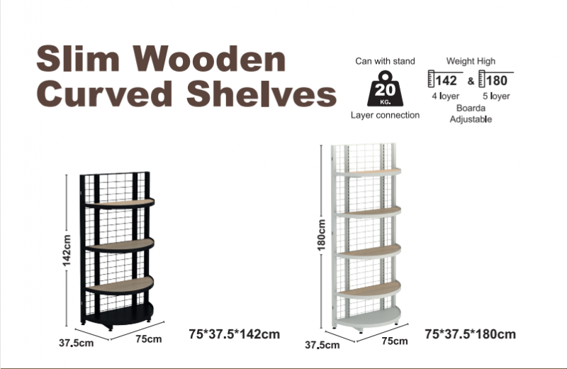 Slim dřevěné zakřivené regály